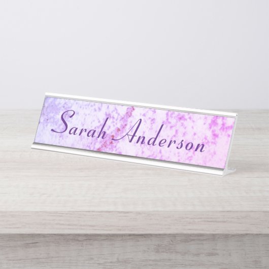 Mit Monogramm rosa und Lila marmoriert Schreibtischnamensplakette (Vorderseite )
