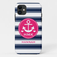 MIT MONOGRAMM ROSA-UND MARINE-ANKER