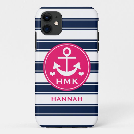 MIT MONOGRAMM ROSA-UND MARINE-ANKER Case-Mate iPhone HÜLLE (Rückseite)