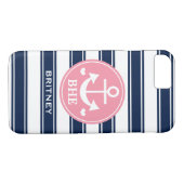 Mit Monogramm Rosa-und Marine-Anker Case-Mate iPhone Hülle (Rückseite (Horizontal))
