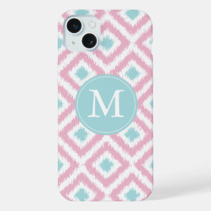 Mit Monogramm Rosa- und Mini-Diamanten-Ikat-Muster iPhone Hülle