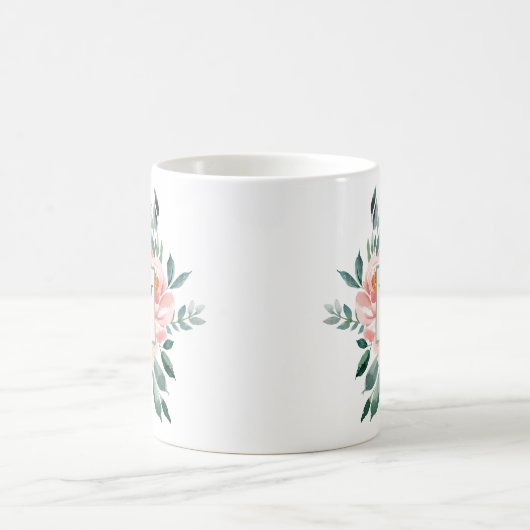 Mit Monogramm Rosa- und Peony-Blume Kaffeetasse (Mittel)