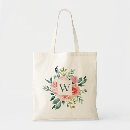 Mit Monogramm Rosa- und Peony-Blume Tragetasche (Vorne)