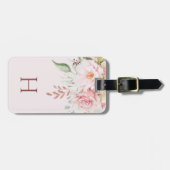 Mit Monogramm Rosa und Peony Floral Bouquet Gepäckanhänger (Vorderseite horizontal)