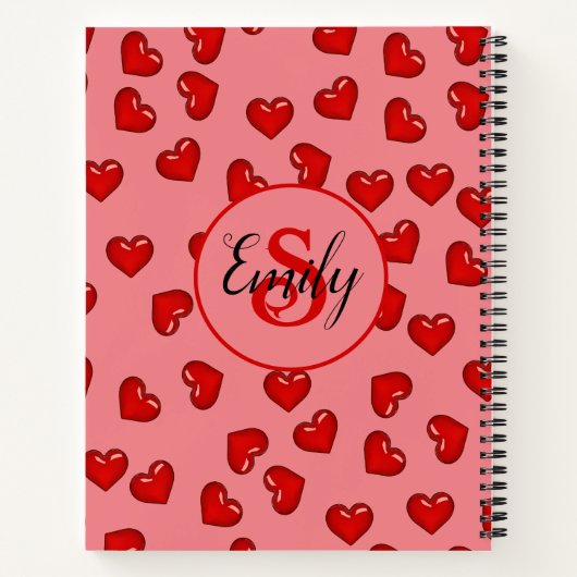 mit Monogramm rosa und rotes Herzmuster Notizblock (Rückseite)