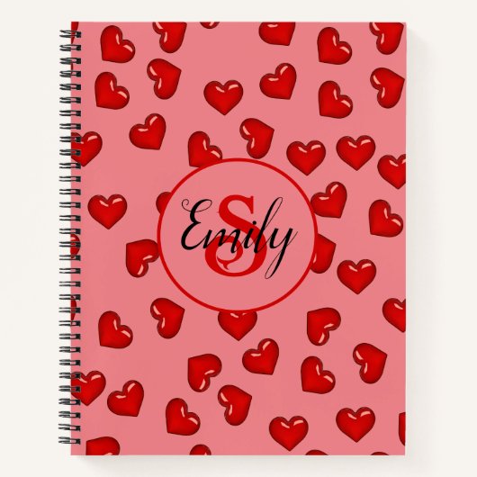 mit Monogramm rosa und rotes Herzmuster Notizblock (Vorderseite)