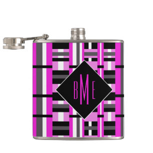 Mit Monogramm Rosa und Schwarz Kariert Flachmann
