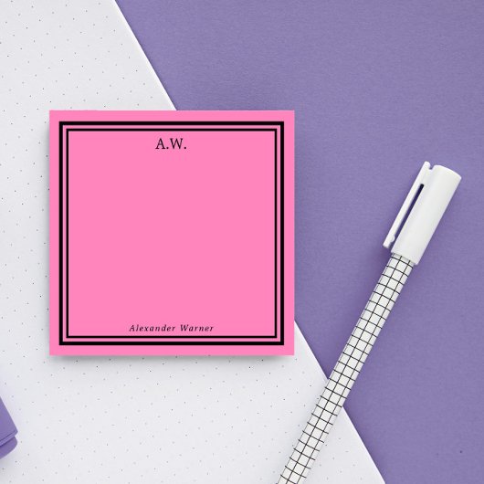 Mit Monogramm Rosa und Schwarz Post-it Klebezettel