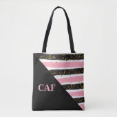 Mit Monogramm Rosa und Schwarze Streifen Gold Glit Tasche (Vorderseite)