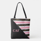 Mit Monogramm Rosa und Schwarze Streifen Gold Glit Tasche (Rückseite)