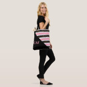 Mit Monogramm Rosa und Schwarze Streifen Gold Glit Tasche (Am Model)