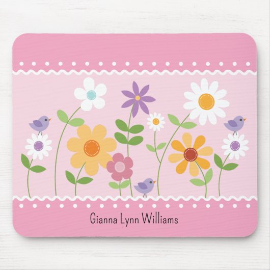 Mit Monogramm Rosa und Weiße Blüten Mousepad (Vorne)