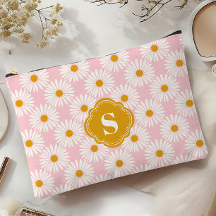 Mit Monogramm rosa und weißes Daisy-Muster Zubehörtasche