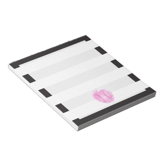 Mit Monogramm rosa Wasserfarbapplikation + Streife Notizblock (angewinkelt)