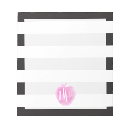 Mit Monogramm rosa Wasserfarbapplikation + Streife Notizblock (Vorderseite)