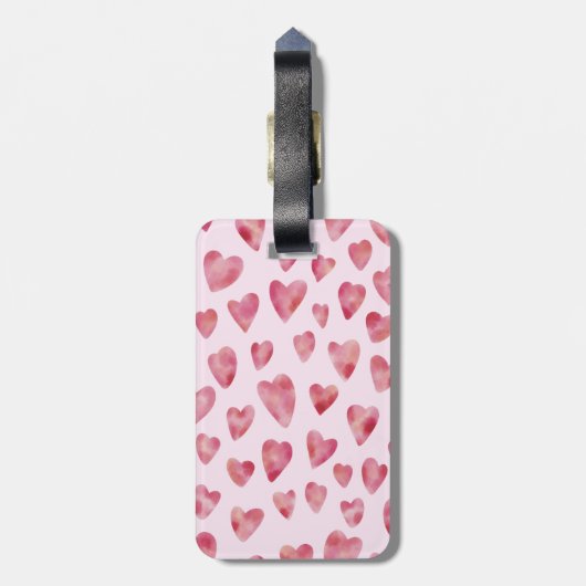 Mit Monogramm rosa Watercolor Herzmuster Gepäckanhänger (Rückseite vertikal)