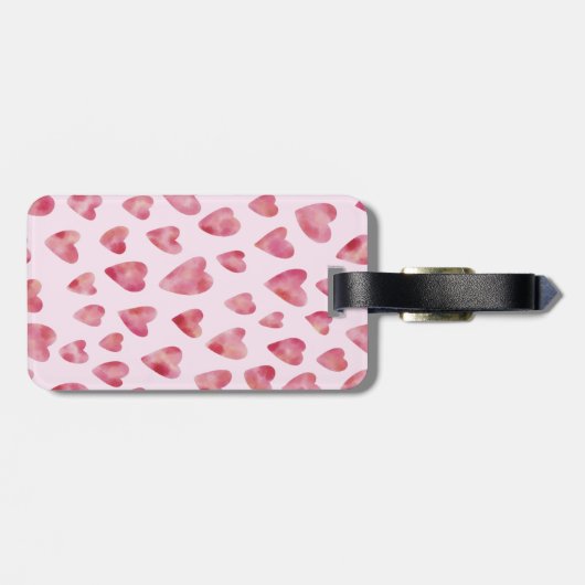 Mit Monogramm rosa Watercolor Herzmuster Gepäckanhänger (Rückseite horizontal)