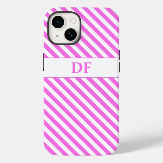 Mit Monogramm rosa/weiße Streifen Case-Mate iPhone Hülle (Rückseite)