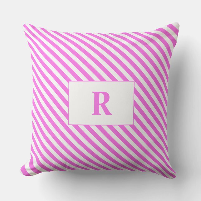 Mit Monogramm rosa/weiße Streifen Kissen (Vorderseite)