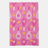 Mit monogramm rosa-weiße Tennisschläger Geschirrtuch (Vertikal)
