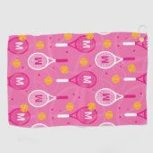 Mit monogramm rosa-weiße Tennisschläger Golfhandtuch (Horizontal)