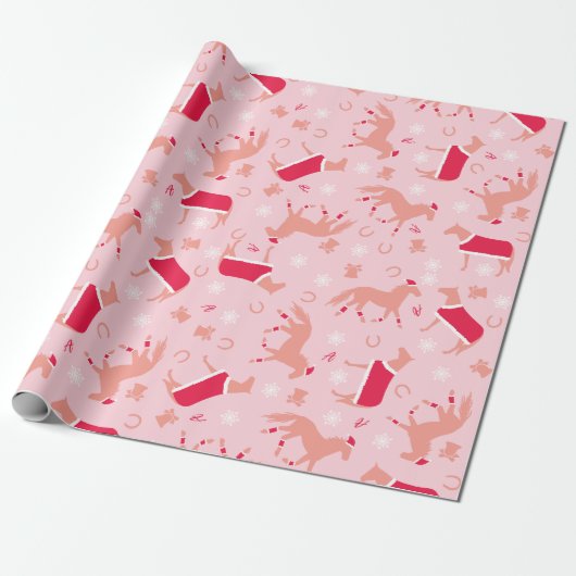Mit Monogramm Rosa Weiße Weihnachtsfeiertage Geschenkpapier (Ungerollt)