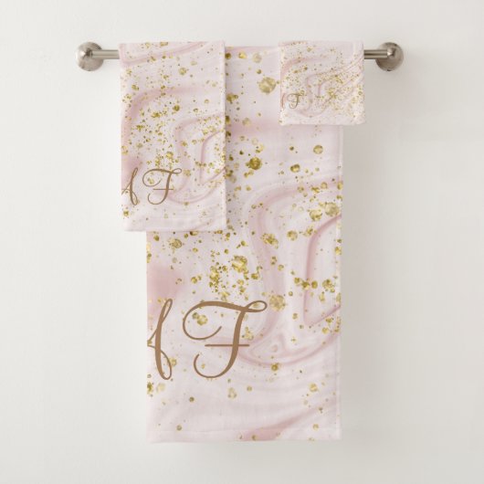 Mit Monogramm rosa weißer Marmor Swirl Gold Glitze Badhandtuch Set (Insitu)