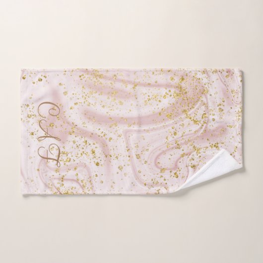 Mit Monogramm rosa weißer Marmor Swirl Gold Glitze Badhandtuch Set (Handtuch)