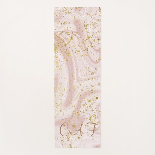 Mit Monogramm rosa weißer Marmor Swirl Gold Glitze Yogamatte (Vorderseite)