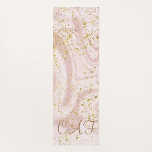 Mit Monogramm rosa weißer Marmor Swirl Gold Glitze Yogamatte (Rückseite)