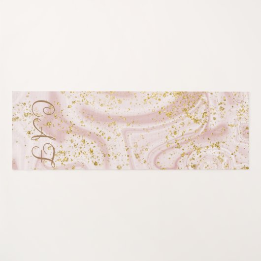 Mit Monogramm rosa weißer Marmor Swirl Gold Glitze Yogamatte (Vorderseite (Horizontal))
