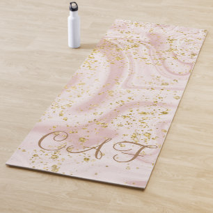 Mit Monogramm rosa weißer Marmor Swirl Gold Glitze Yogamatte