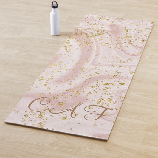 Mit Monogramm rosa weißer Marmor Swirl Gold Glitze Yogamatte (Beispiel)