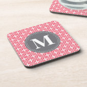 Mit Monogramm rosa, weißes, florales Gittermuster Getränkeuntersetzer (Linke Seite)
