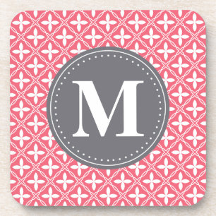 Mit Monogramm rosa, weißes, florales Gittermuster Getränkeuntersetzer