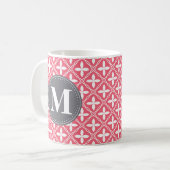 Mit Monogramm rosa, weißes, florales Gittermuster Kaffeetasse (Vorderseite Links)