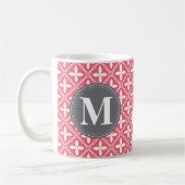 Mit Monogramm rosa, weißes, florales Gittermuster Kaffeetasse (Links)