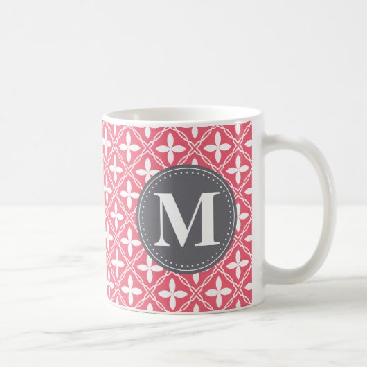 Mit Monogramm rosa, weißes, florales Gittermuster Kaffeetasse (Rechts)