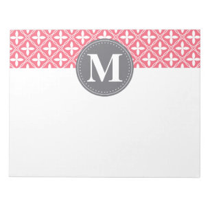 Mit Monogramm rosa, weißes, florales Gittermuster Notizblock