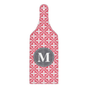 Mit Monogramm rosa, weißes, florales Gittermuster Schneidebrett