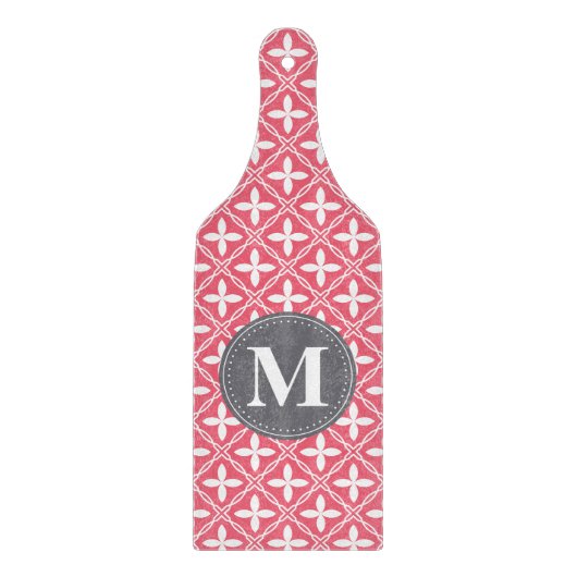 Mit Monogramm rosa, weißes, florales Gittermuster Schneidebrett (Vorderseite)