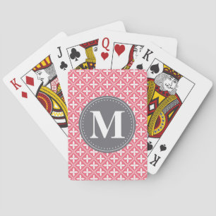 Mit Monogramm rosa, weißes Gittermuster Spielkarten