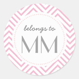Mit Monogramm Rosa Zickzack - DIY-Tags Runder Aufkleber