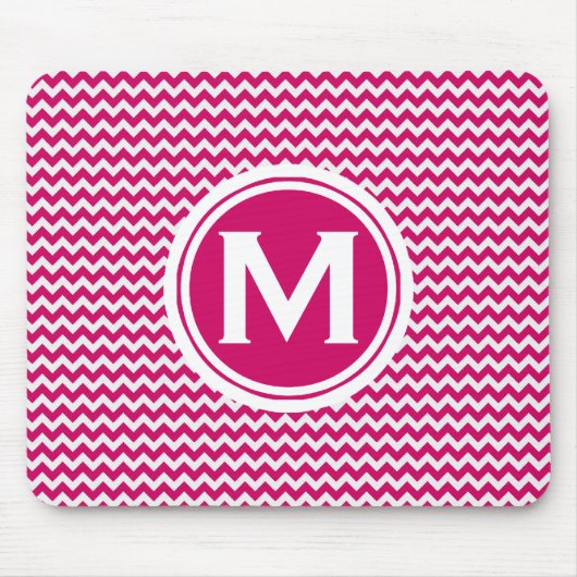 Mit Monogramm Rosa Zigzag-Muster Mousepad (Vorne)
