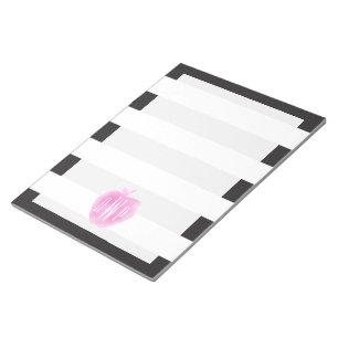 Mit Monogramm rosafarbener Apfel + Streifen Notizblock
