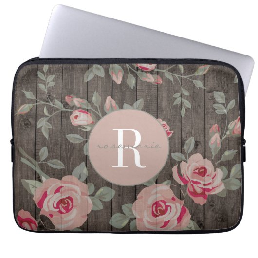 Mit Monogramm Rose auf Wood MacBook Case (Vorderseite)