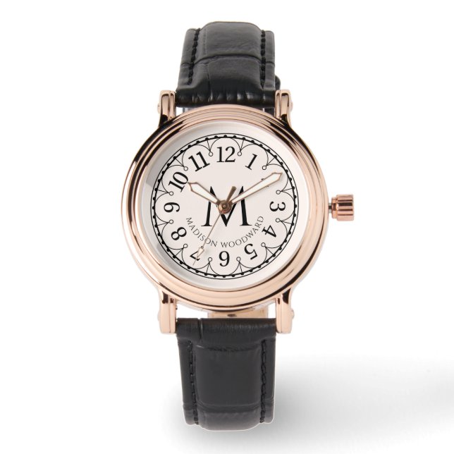 Mit Monogramm Rose der Frauen Vintage Uhr (Vorderseite)