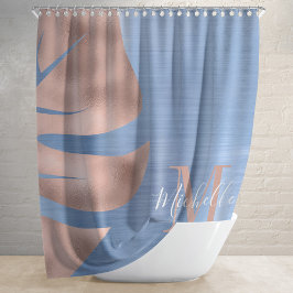 Mit Monogramm Rose Gold Blue Brushed Metal Palm Le Duschvorhang