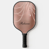 Mit Monogramm Rose Gold Blush Pink Glam Blende Pickleball Schläger (Vorderseite)