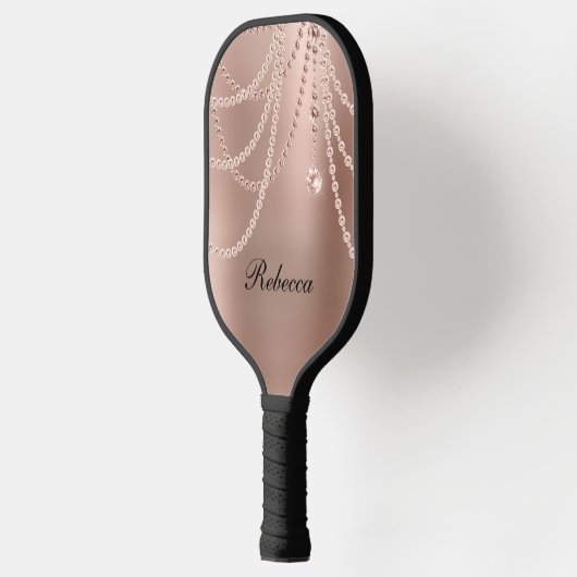 Mit Monogramm Rose Gold Blush Pink Glam Blende Pickleball Schläger (Links)